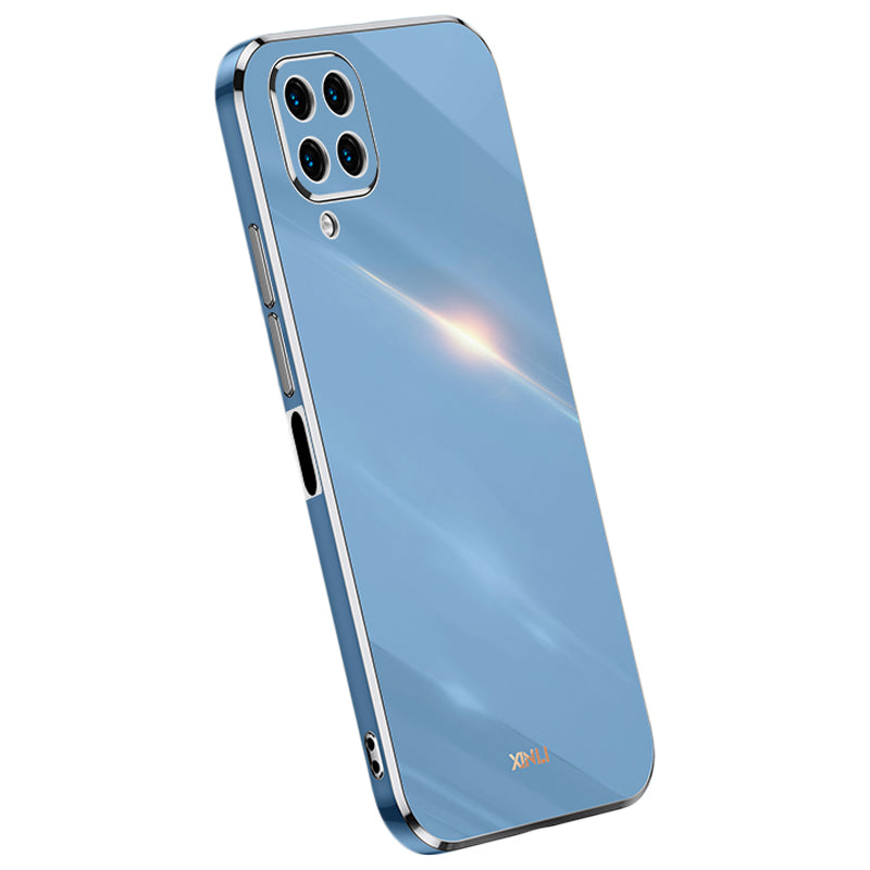 Ochranný kryt na telefon XINLI pro Samsung Galaxy M32 (globální verze) 4G Galvanické pokovování Golden Edge TPU Ochranný kryt na telefon XINLI pro Samsung Galaxy M32 (globální verze) 4G Galvanické pokovování Golden Edge TPU